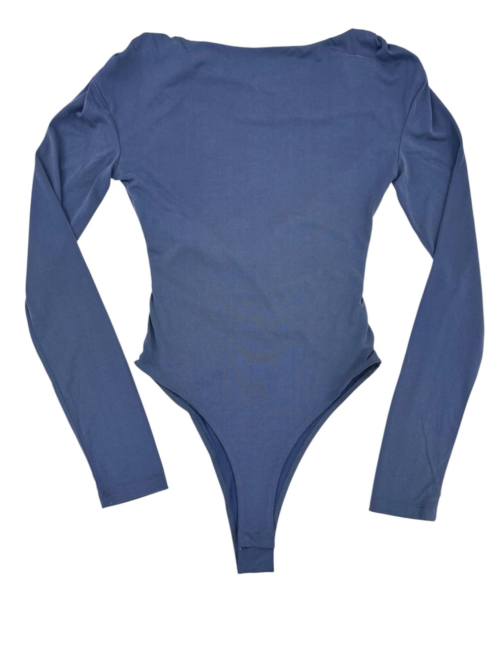 Zara NWT Slate Blue Long Sleeve Deep Draped Back Thong Bodysuit, Small